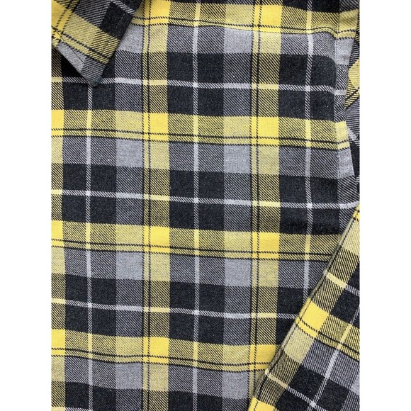 Boohoo Man Shirt Large Yellow Black Plaid Long Sleeve Button Up Smile Emoji - Picture 4 of 16